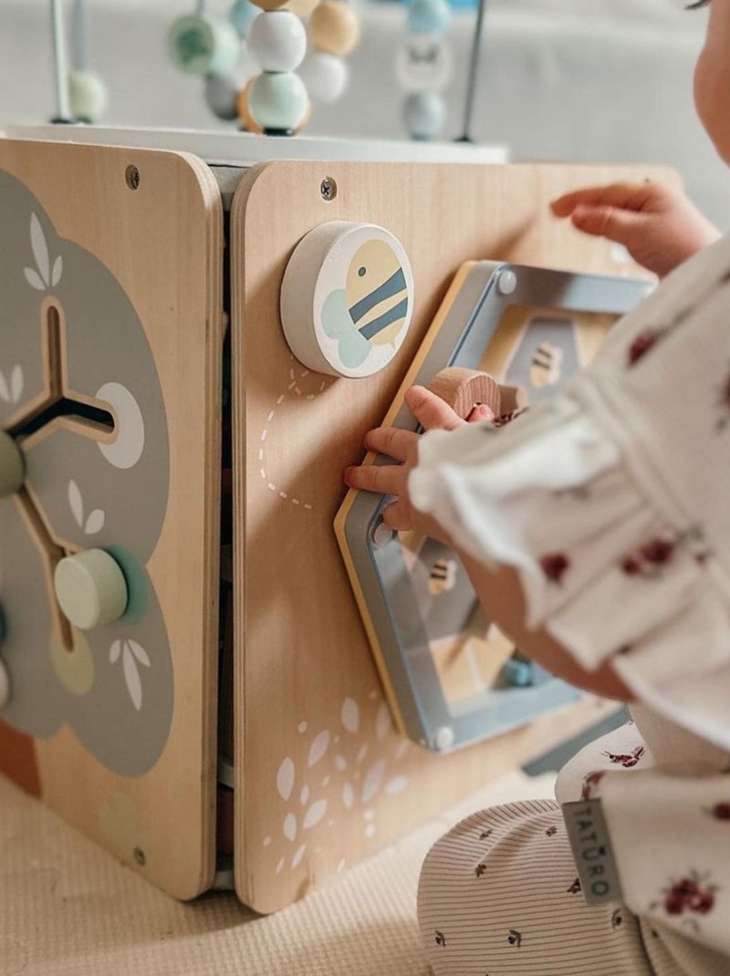 Grande cubo de atividades em madeira montessori com labirinto de contas N/D - Kiabi