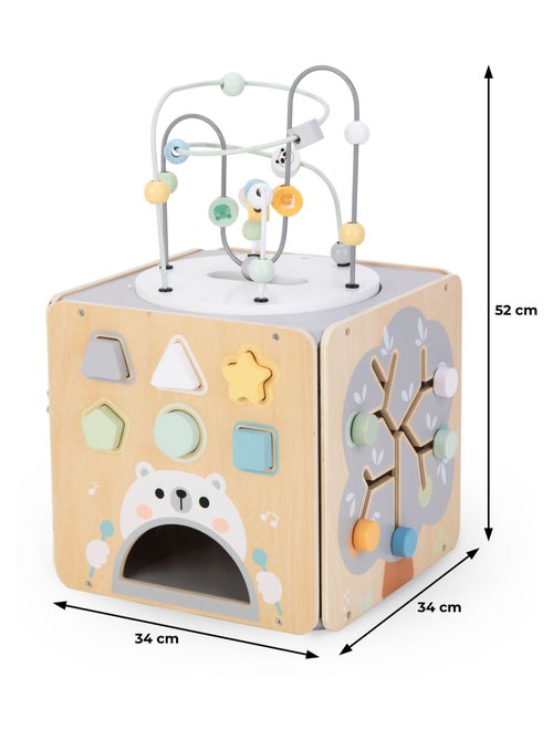 Grande cubo de atividades em madeira montessori com labirinto de contas - Kiabi
