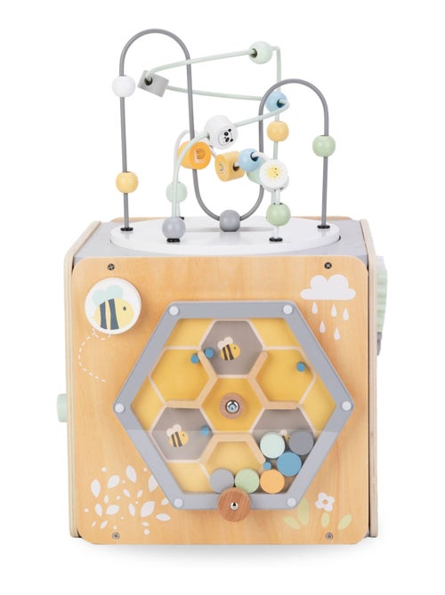 Grande cubo de atividades em madeira montessori com labirinto de contas - Kiabi