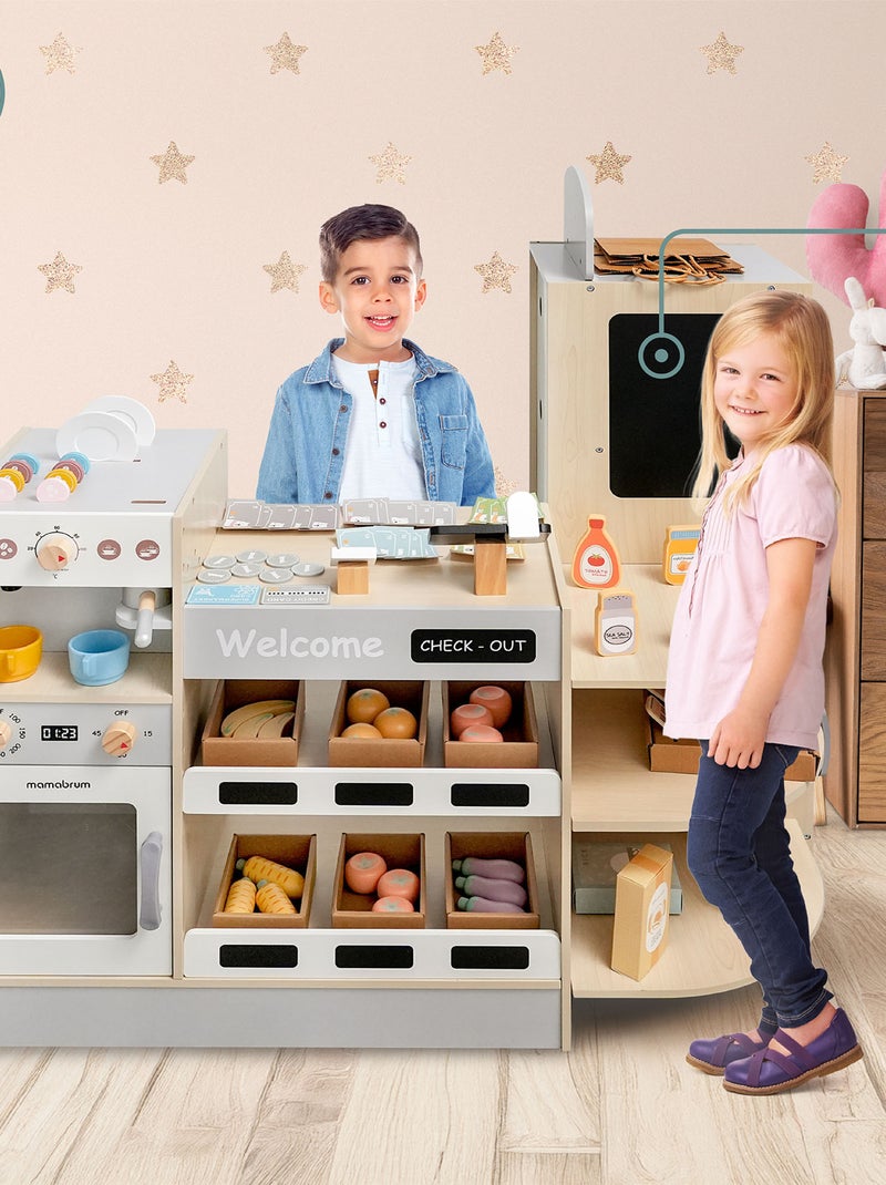 Grande loja infantil de madeira com fast-food e 106 acessórios N/D - Kiabi