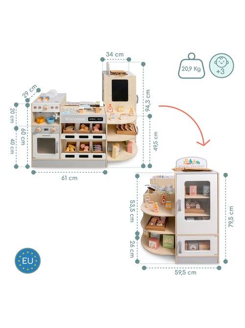 Grande loja infantil de madeira com fast-food e 106 acessórios - Kiabi