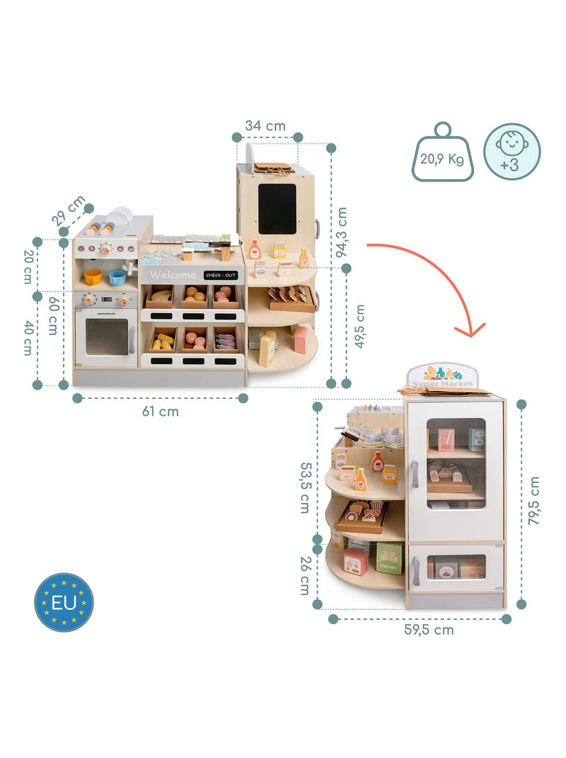 Grande loja infantil de madeira com fast-food e 106 acessórios N/D - Kiabi