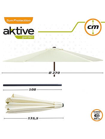 Guarda-chuva de jardim hexagonal Ø270 cm com sistema de polia dupla Aktive