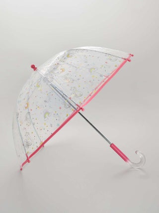 Guarda-chuva transparente 'gato' e 'arco-íris'