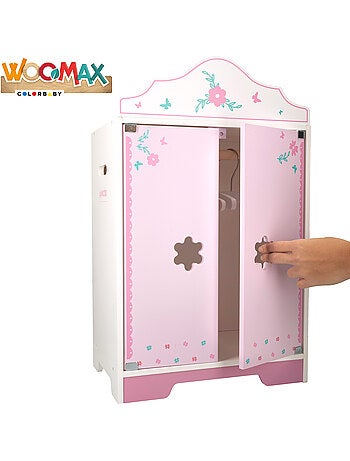 Guarda-roupa de madeira para bonecas com cabides woomax