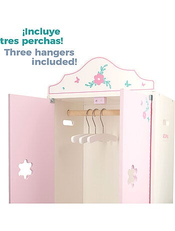 Guarda-roupa de madeira para bonecas com cabides woomax
