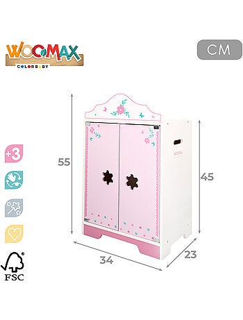 Guarda-roupa de madeira para bonecas com cabides woomax