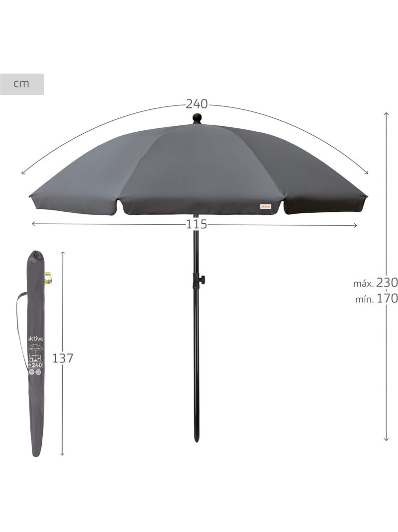 Guarda-sol para jardim proteção uv 240 cm Aktive Cinza - Kiabi