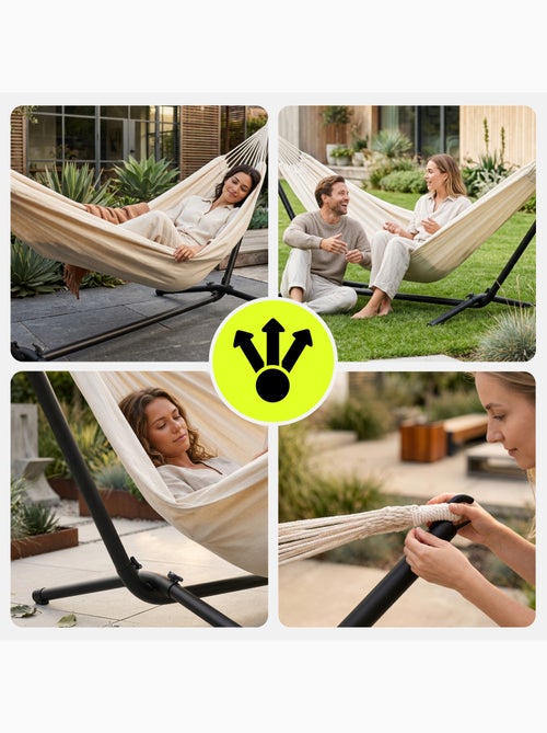 Hamac de jardim com estrutura metálica – espaço de descanso pronto a usar - Kiabi Hamac de jardim com estrutura metálica – espaço de descanso pronto a usar - Kiabi
