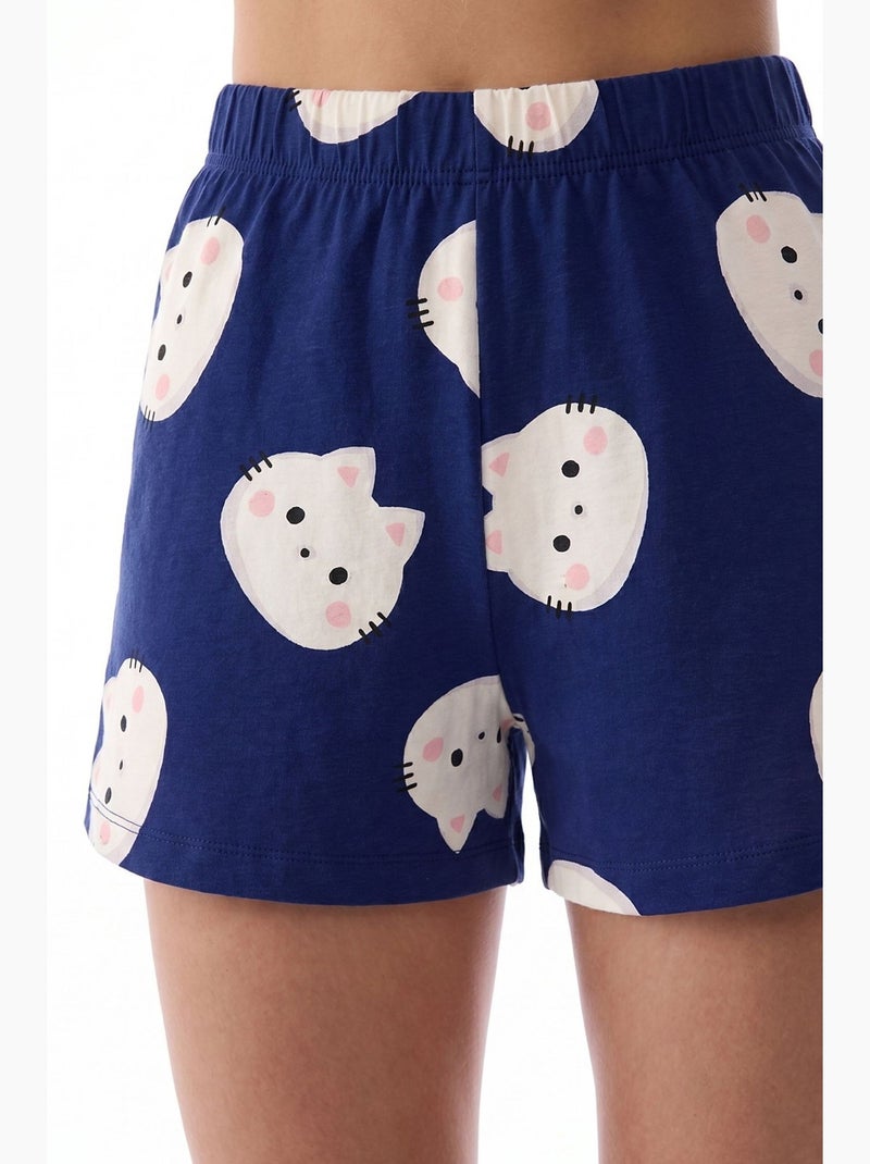 Happy cats conjunto de pijama com padrão de gatos, manga curta e calção penti Azul-marinho - Kiabi