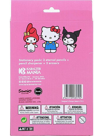 Hello Kitty Mix Pack de 3 Lápis Eternos + 3 Borrachas + Apontador, Rosa