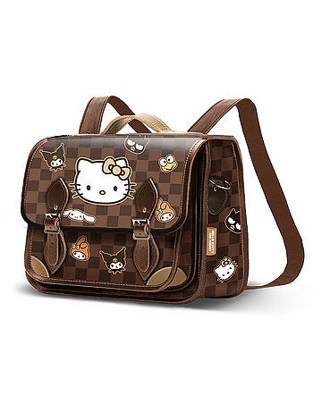 Hello Kitty Squares Mala-Mochila Satchel, Marrom