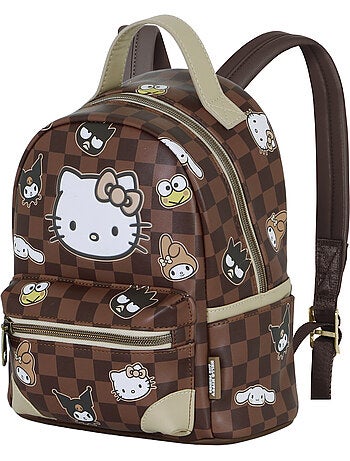 Hello kitty squares mochila heady pequena, marrom