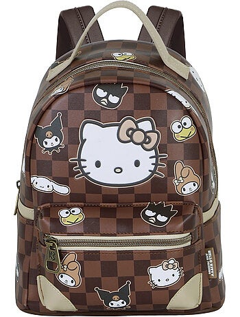 Hello kitty squares mochila heady pequena, marrom
