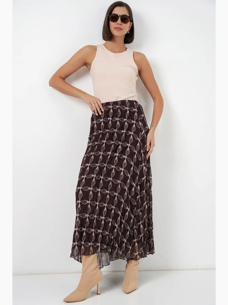 High waist geometric maxi skirt bdart Castanho-chocolate - Kiabi
