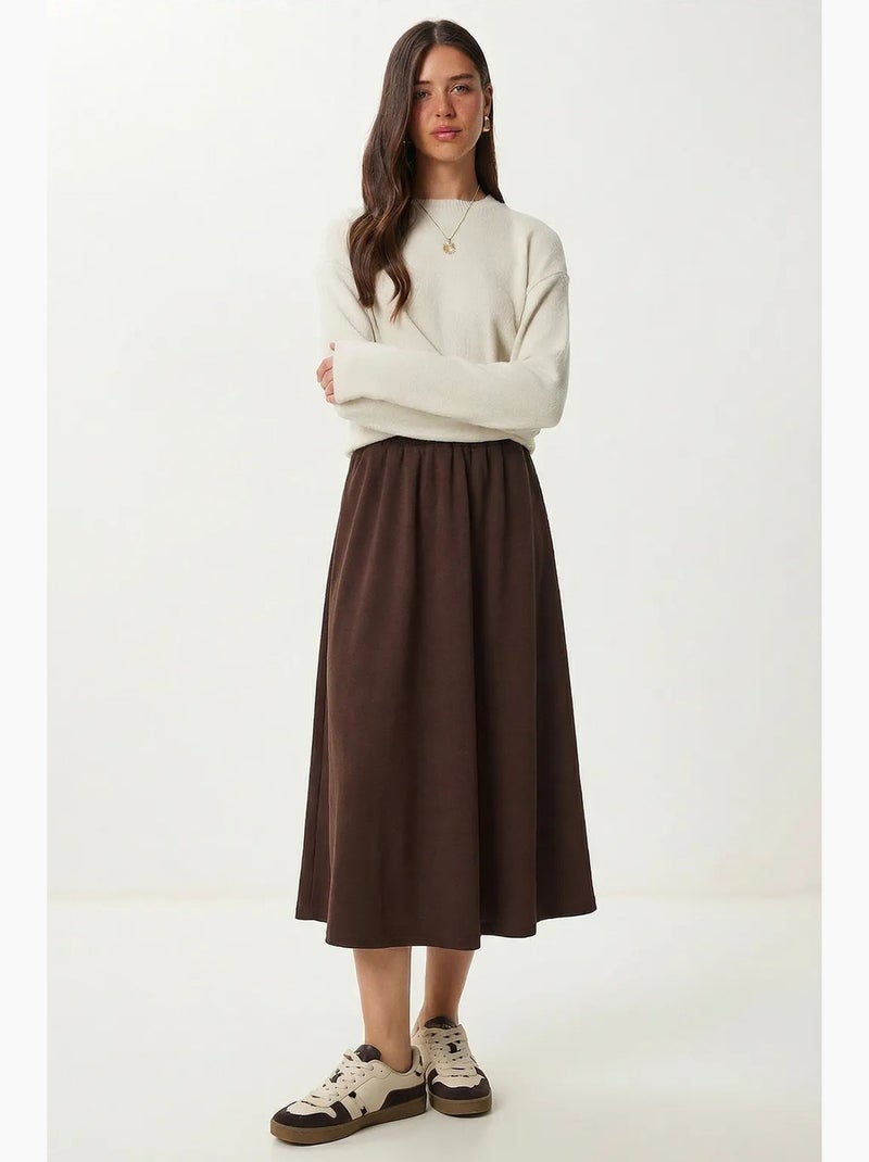 High waist maxi skater skirt with pockets istanbul Castanho-chocolate - Kiabi