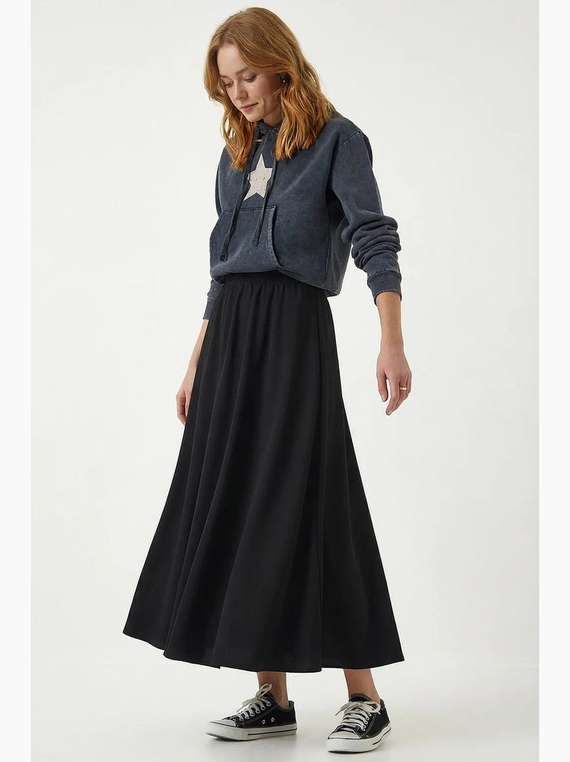 High waist maxi skater skirt with pockets istanbul Preto - Kiabi