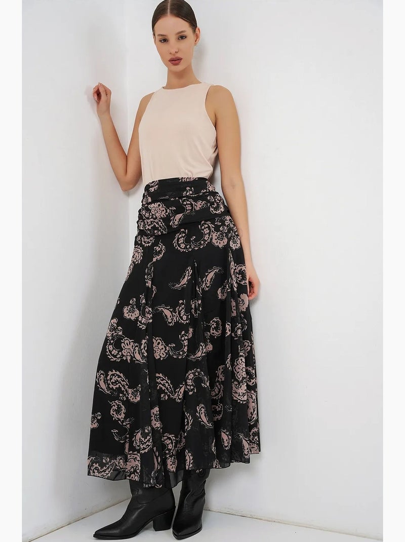 High waist maxi skirt with paisley print bdart Preto - Kiabi