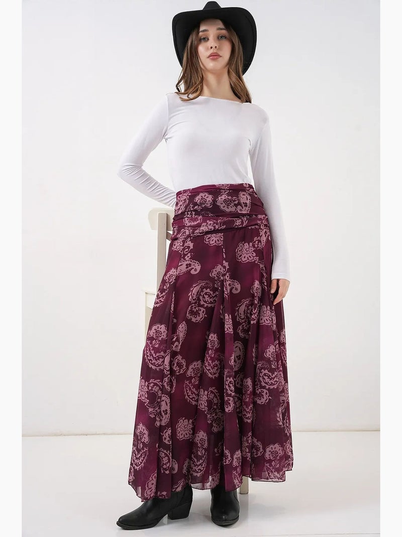 High waist maxi skirt with paisley print bdart Vermelho bordô - Kiabi