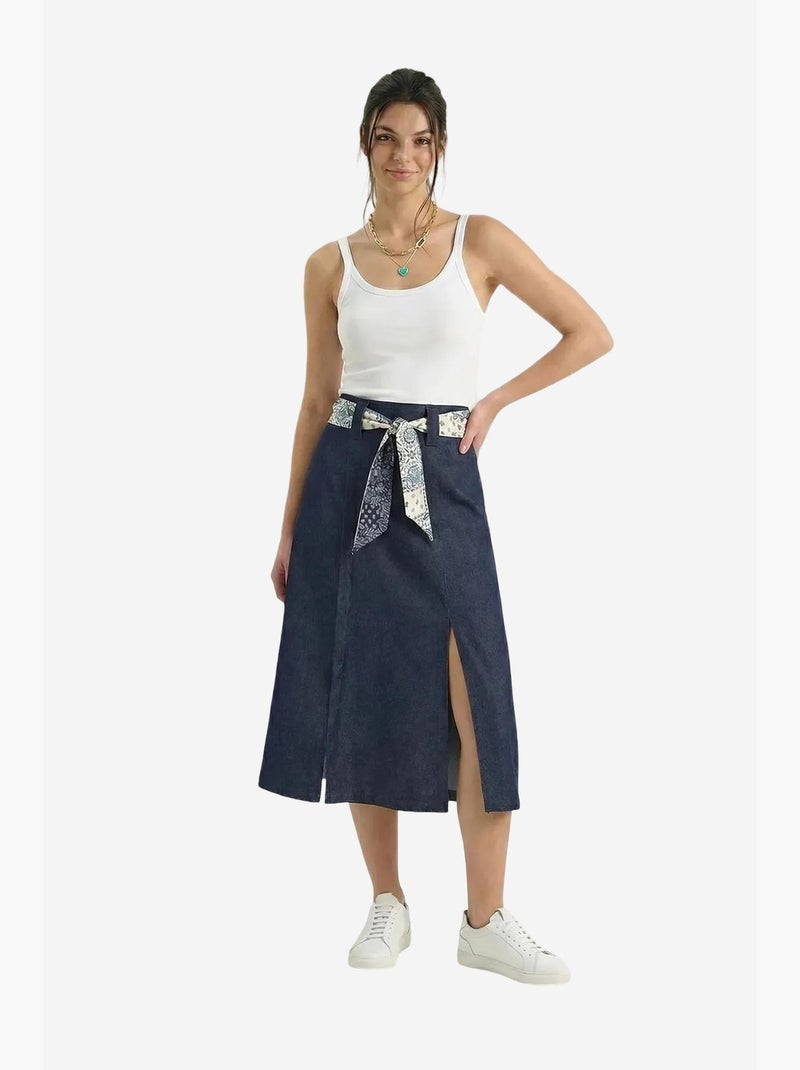 High waist satin midi skirt with slit lucci Azul-marinho - Kiabi