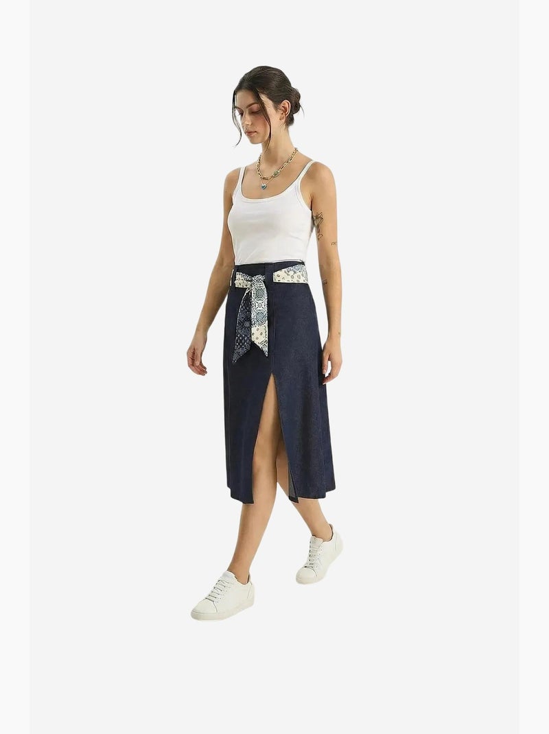 High waist satin midi skirt with slit lucci Azul-marinho - Kiabi