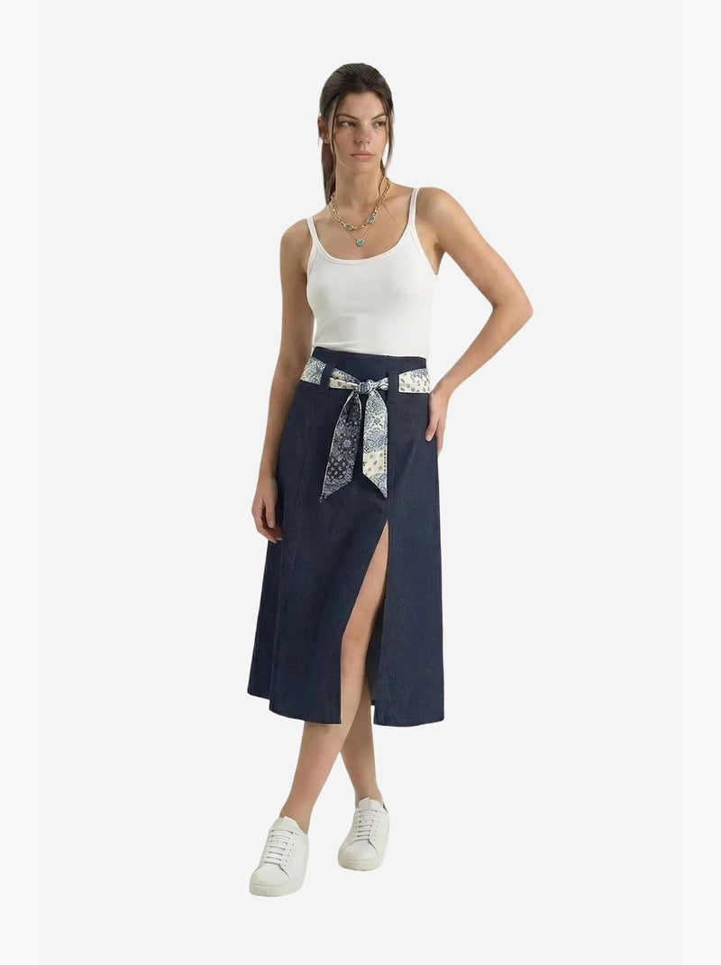High waist satin midi skirt with slit lucci Azul-marinho - Kiabi