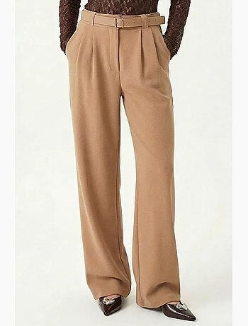 High waist textured wide leg trousers with buckle istanbul
