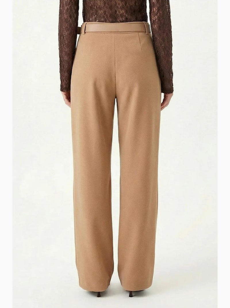 High waist textured wide leg trousers with buckle istanbul Bege claro - Kiabi