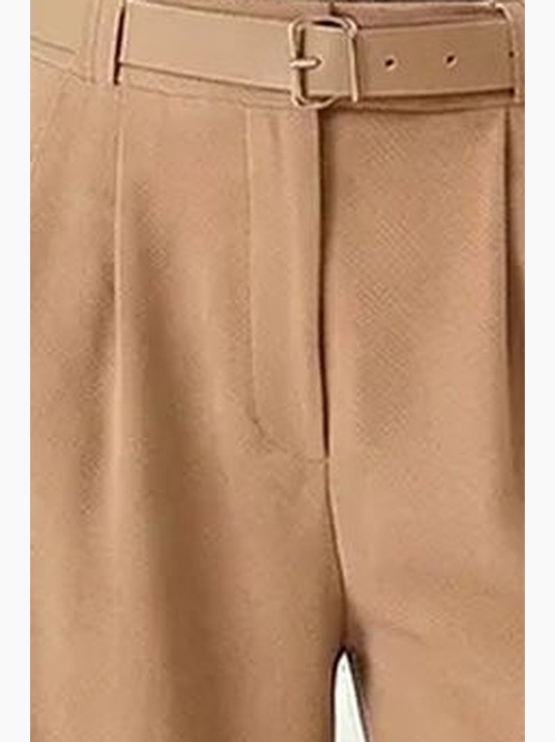 High waist textured wide leg trousers with buckle istanbul Bege claro - Kiabi