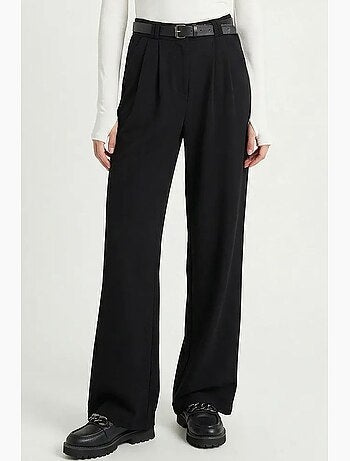 High waist textured wide leg trousers with buckle istanbul