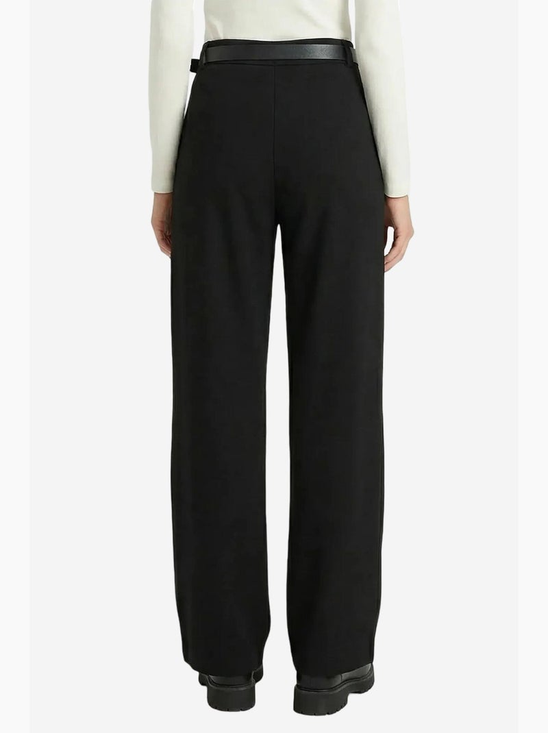 High waist textured wide leg trousers with buckle istanbul Preto - Kiabi