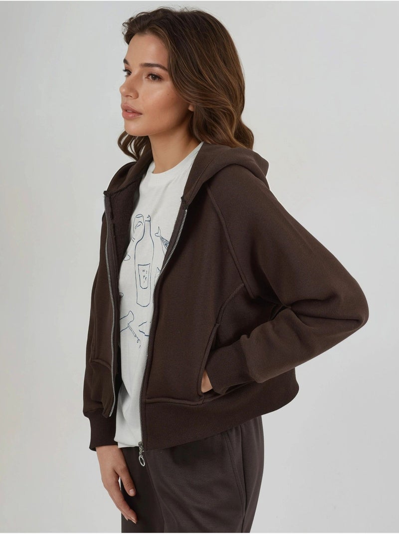 Hoodie com fecho de correr de corte relaxed hiccup Castanho-escuro - Kiabi