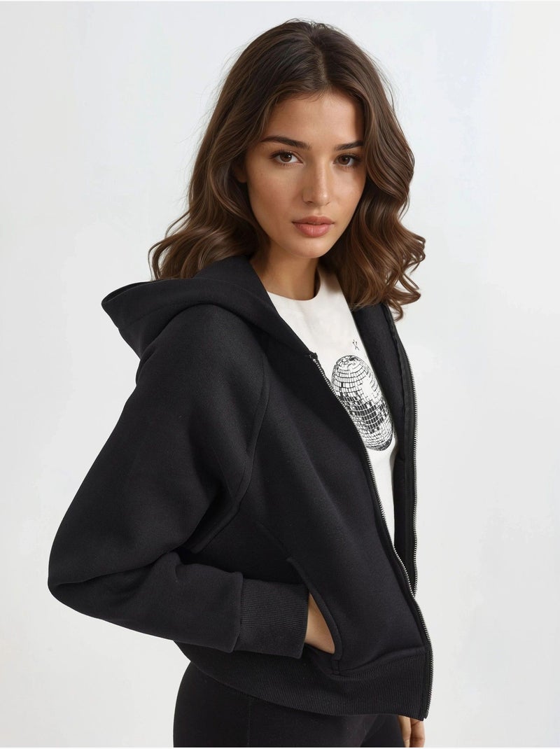 Hoodie com fecho de correr de corte relaxed hiccup Preto - Kiabi