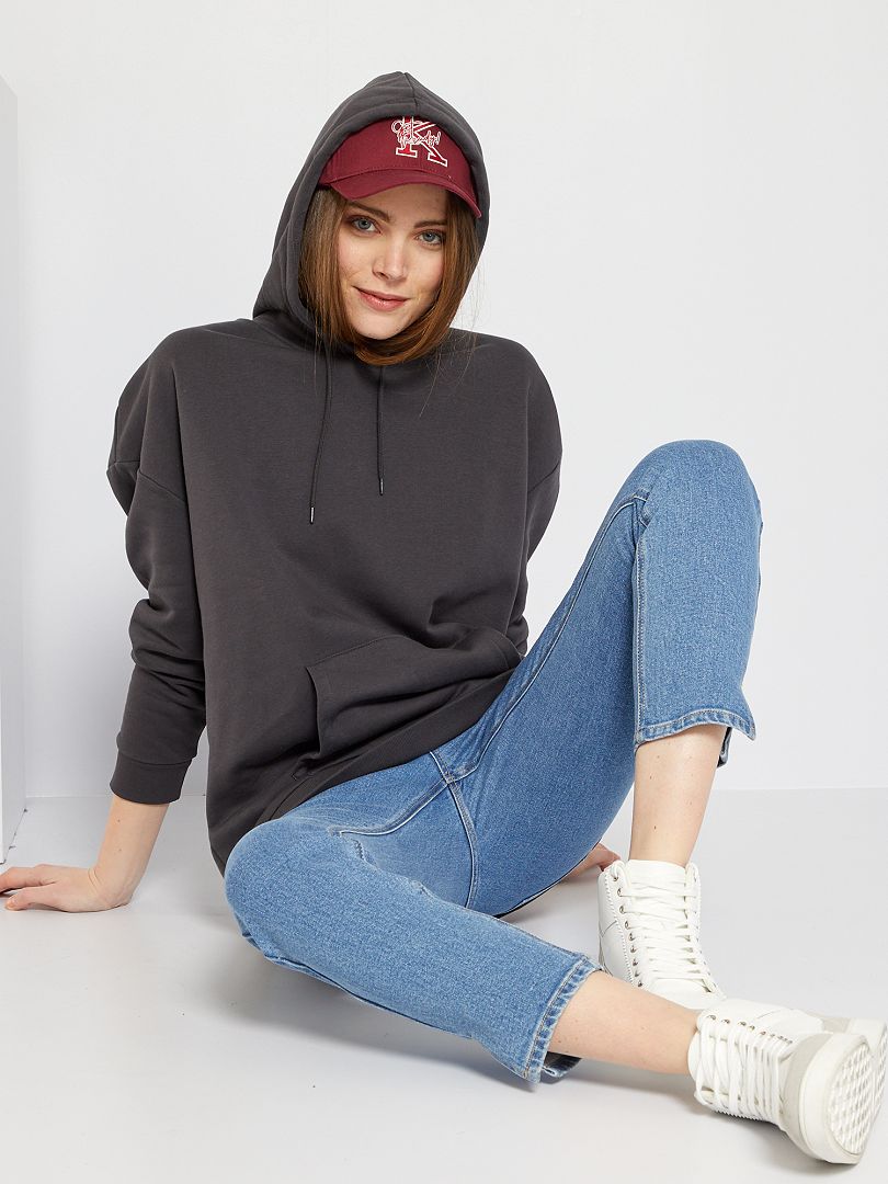 SWEATSHIRT BOXY FIT CAPUZ - Cinzento-escuro