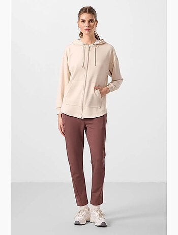 Hoodie túnica longo oversized com capuz e fecho tommy