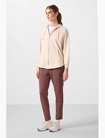 Hoodie túnica longo oversized com capuz e fecho tommy