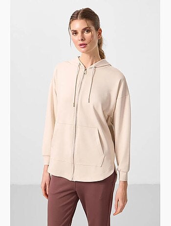 Hoodie túnica longo oversized com capuz e fecho tommy