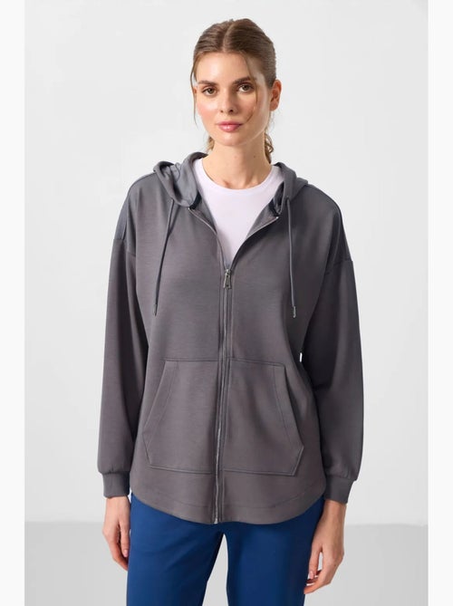 Hoodie túnica longo oversized com capuz e fecho tommy - Kiabi