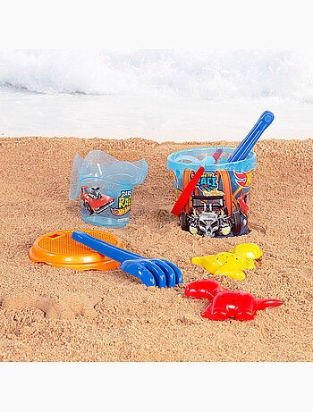 Hot wheels conjunto de balde de praia com acessórios e saco de transporte