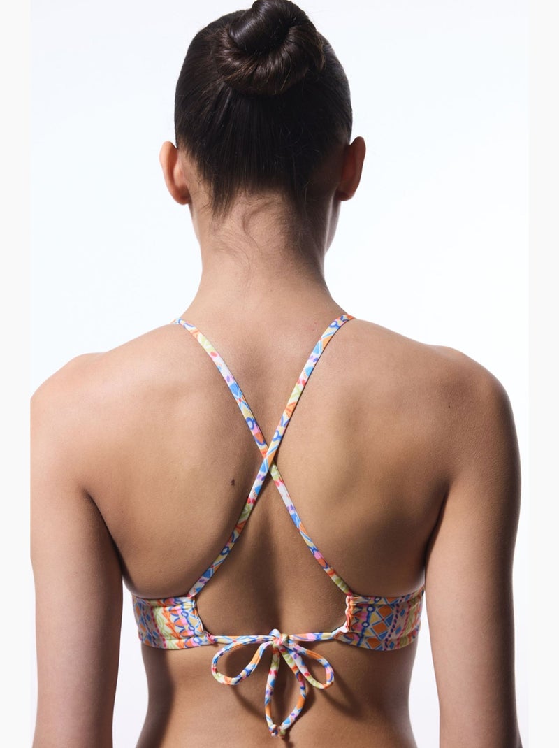 Ila top de biquíni reversível com gola halter penti Branco Laranja Azul - Kiabi