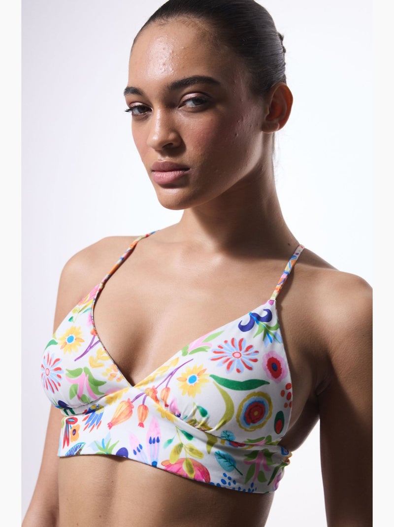 Ila top de biquíni reversível com gola halter penti Branco Laranja Azul - Kiabi