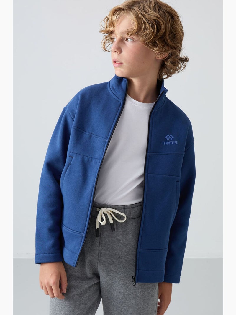 Infantil sweatshirt com gola zíper e bolso tommy Azul - Kiabi