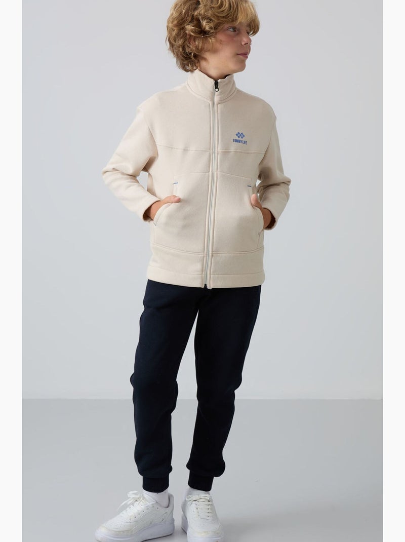 Infantil sweatshirt com gola zíper e bolso tommy Bege-argila - Kiabi