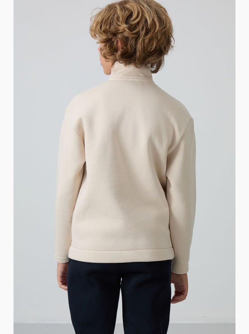 Infantil sweatshirt com gola zíper e bolso tommy Bege-argila - Kiabi