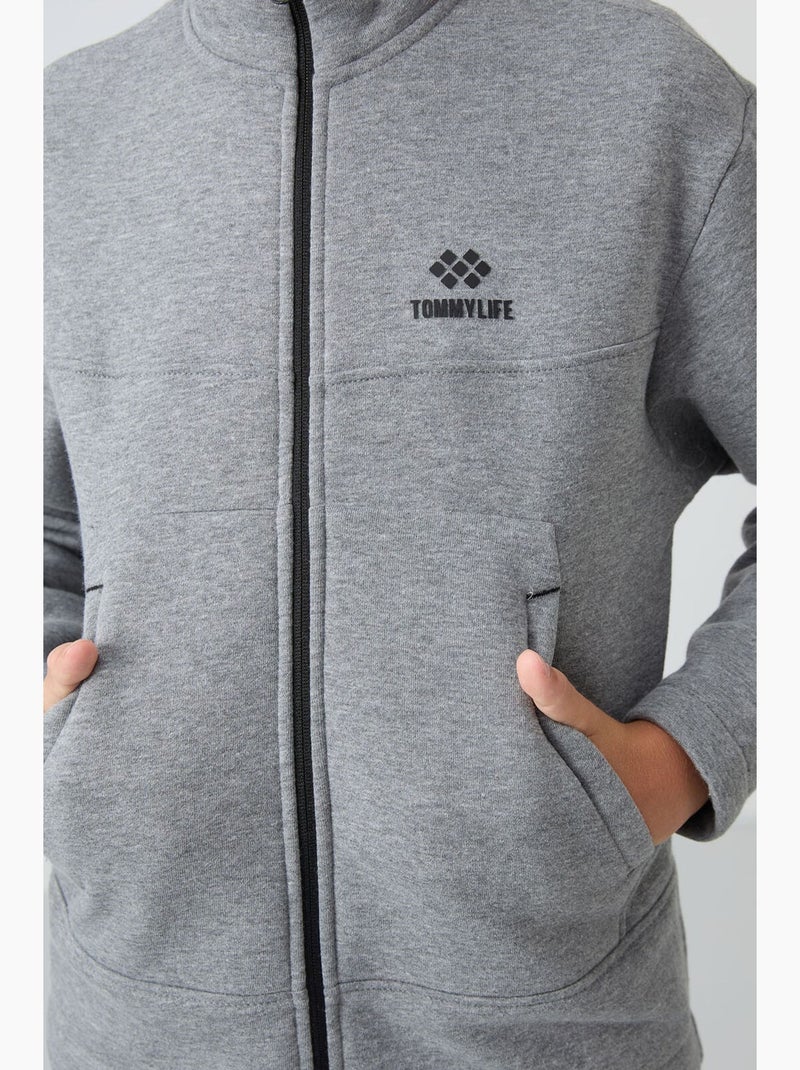 Infantil sweatshirt com gola zíper e bolso tommy Cinza - Kiabi