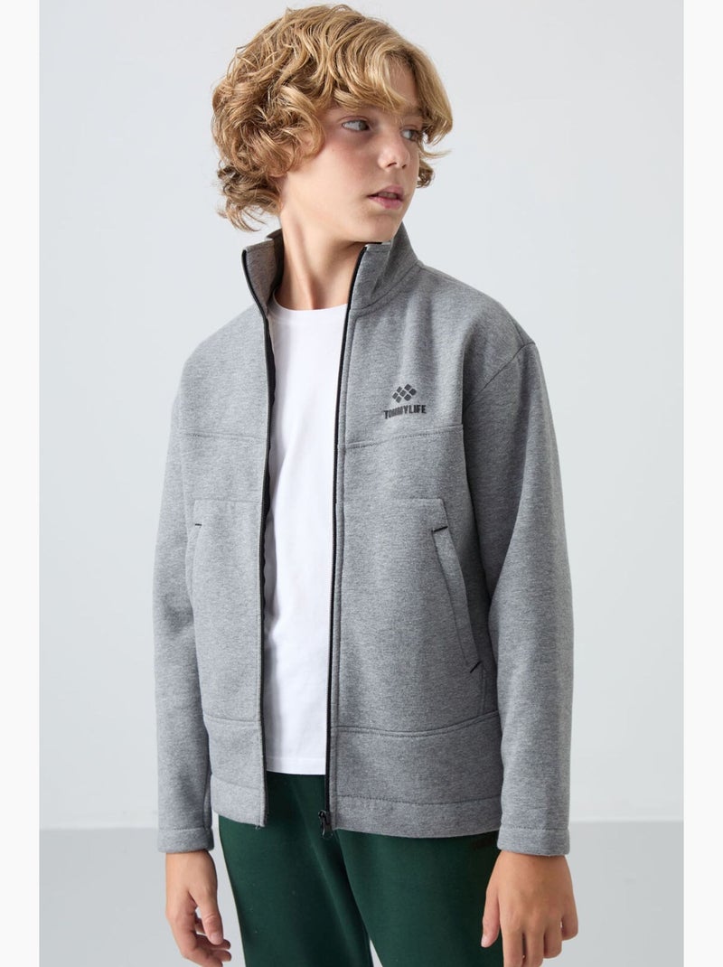 Infantil sweatshirt com gola zíper e bolso tommy Cinza - Kiabi