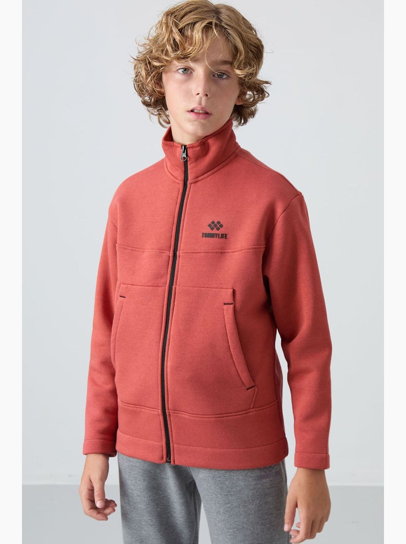 Infantil sweatshirt com gola zíper e bolso tommy Terracota - Kiabi