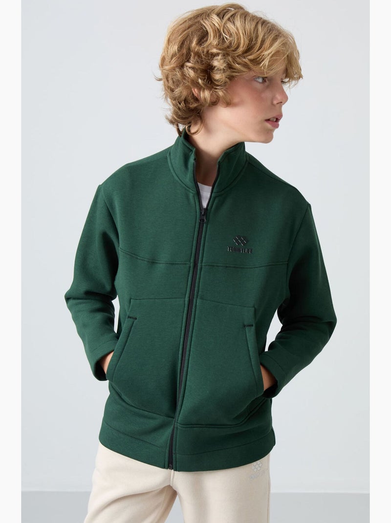 Infantil sweatshirt com gola zíper e bolso tommy Verde garrafa - Kiabi