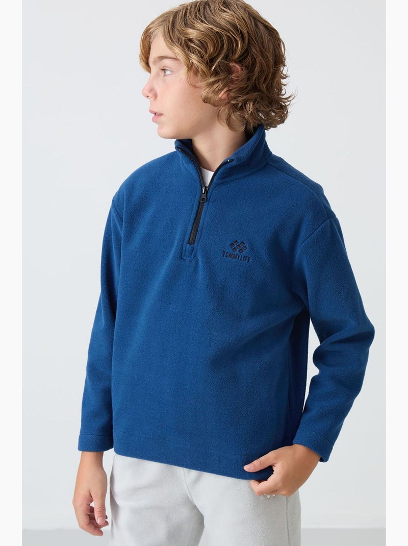 Infantil sweatshirt meia abertura bordada tommy Azul - Kiabi