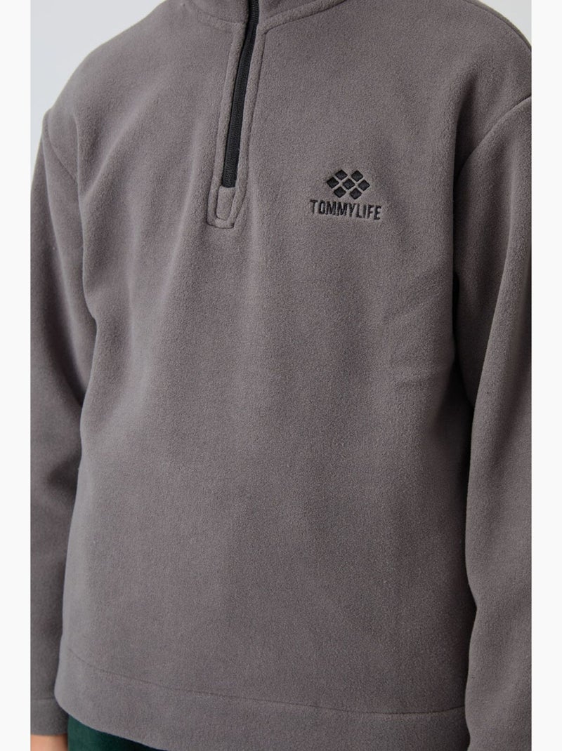 Infantil sweatshirt meia abertura bordada tommy Cinza-preto - Kiabi